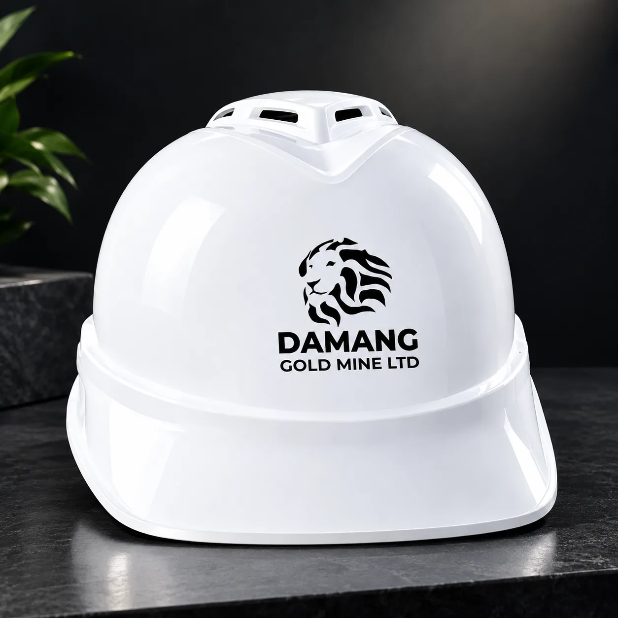 Branded safety helmet for the mining sector