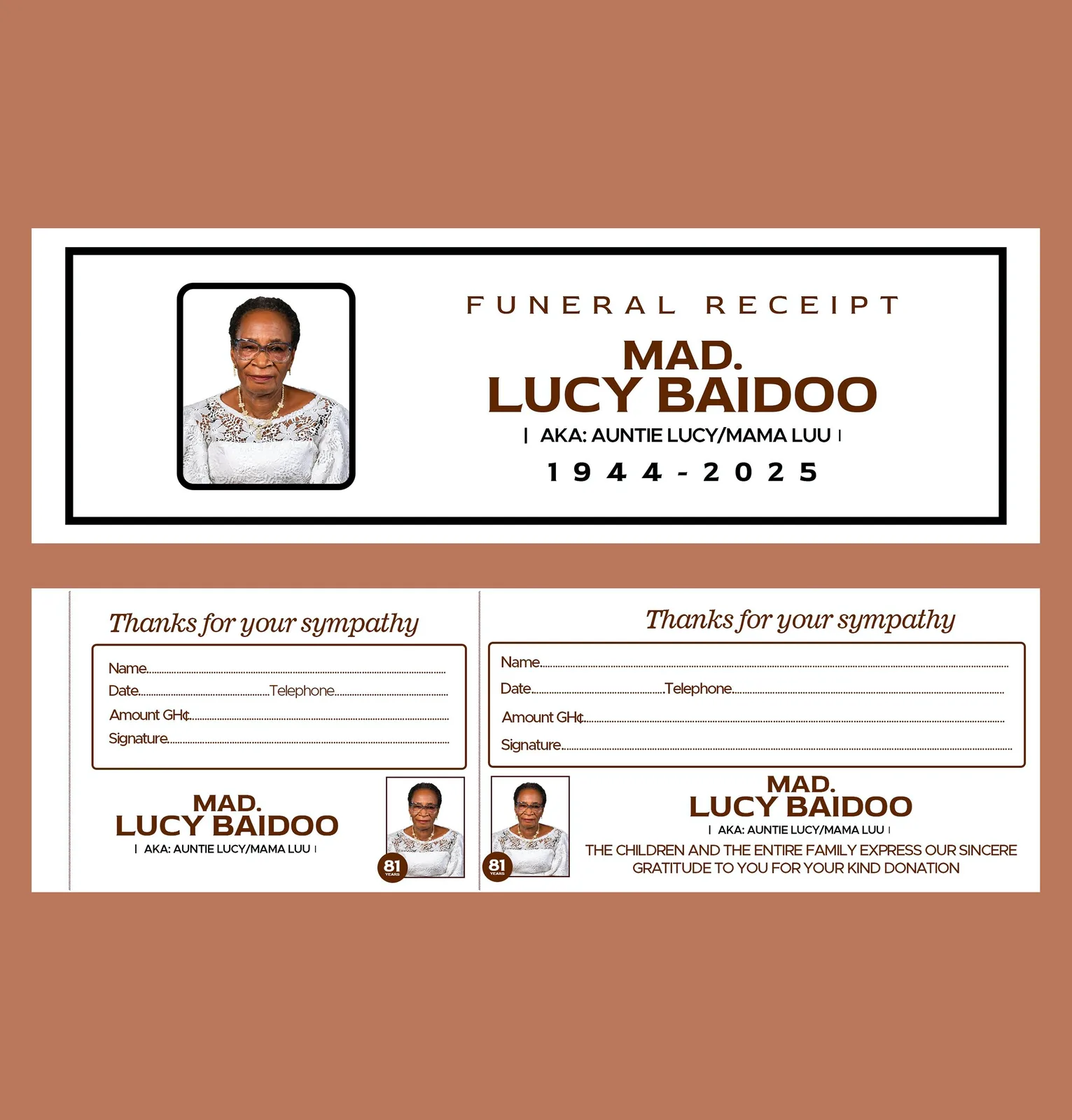 Custom printed receipt and programme